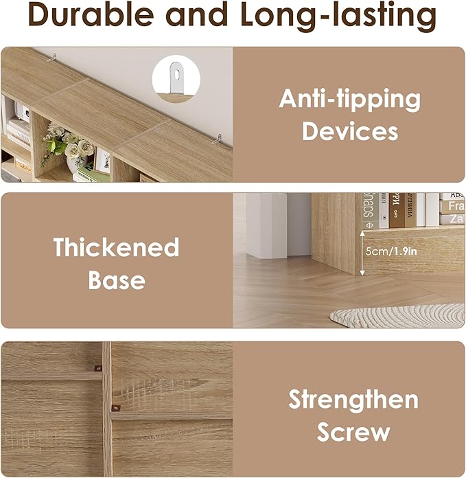 Triple Wide Bookshelf, 6 Tier Large Bookshelf, Bookcase with 17 Open Display Shelves, 74'' Tall Bookcases and Bookshelfs for Living Room, Home Office, Library, Light Oak