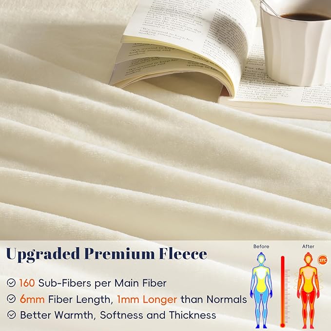 PHF Ultra Soft Fleece Blanket Twin Size, No Shed No Pilling Luxury Plush Cozy 300GSM Lightweight Blanket for Bed, Couch, Chair, Sofa Suitable for All Season, 66" x 90", Cream