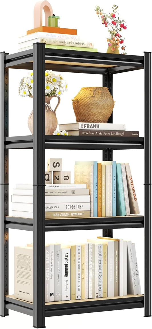 Book Shelf 4-Tier Adjustable Shelves, Industrial Tall Metal Bookcase 200Lbs, Easy Assembly for Library Bedroom (45.6" H * 23.6" W * 11.8" D)