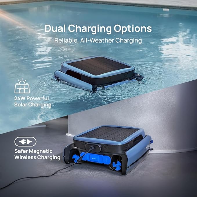 (2025 Upgrade) Beatbot iSkim Ultra 24/7 Cleaning Solar Powered Pool Skimmer with Water Clarification System & APP Control, Voice Broadcast, Dual Charging Options, Edge & Corner Cleaning, Blue