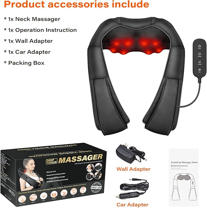 Electric Neck Massager, Neck and Back Massager with Heat, Shiatsu Massage Pillow for Back, Shoulder, Muscle Pain Relief, Ideal Fits for Parents