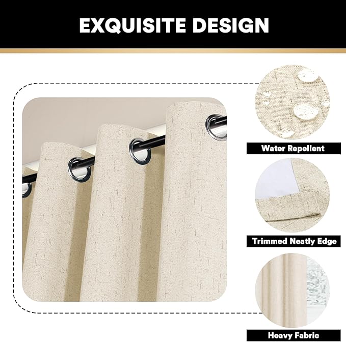 PrinceDeco Sliding Glass Door Curtain 100% Linen Blackout Curtains 84 Inches Long Extra Wide Room Darkening Privacy Window Curtain for Patio Door,100 X L84 Inch, Bleached Sand