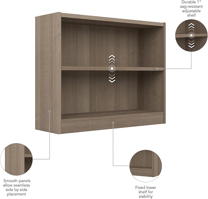 Bush Furniture Universal Small 2 Shelf Bookcase in Ash Gray