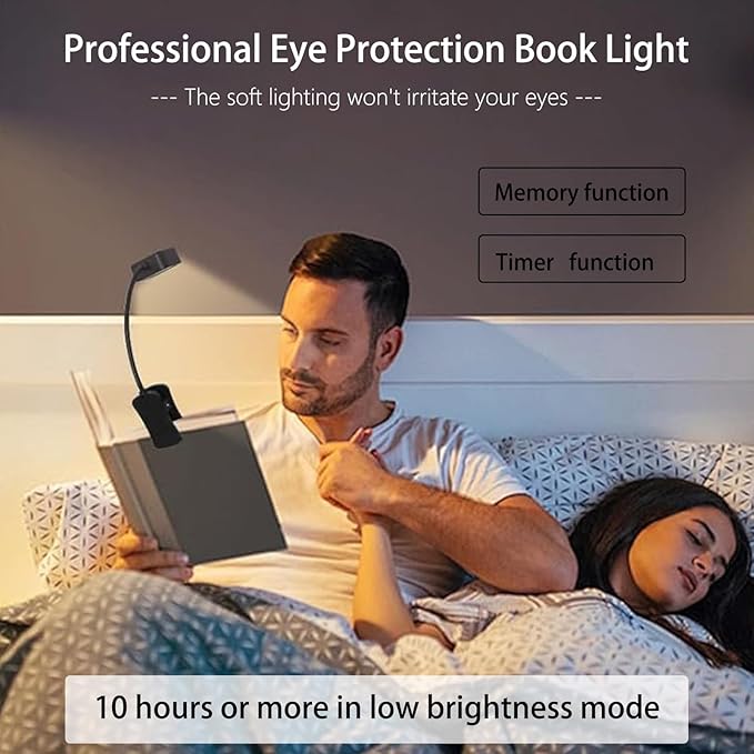 10 Pack Rechargeable Book Lights for Reading at Night in Bed, LED Book Light with Memory Function Lightweight Booklight Bulk Clip on Small Portable Travel Reading Lamps for Book Lovers USB Charging