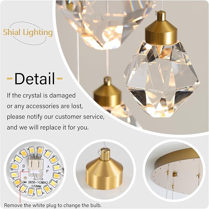 10-Light Modern Chandelier for Entrance Crystal Chandeliers for Living Room Gold Pendant Light Fixture Staircase Chandeliers for High Ceilings Dimmable LED Hanging Light with Remote