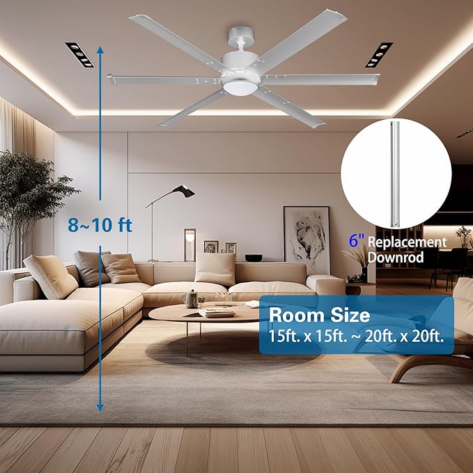 62" Ceiling Fans with Light and Remote, Energy Saving Super Quiet 6-Speed ​​Ceiling Fan with 3CCT Dimmable Light for Indoor and Outdoor, 6 Aluminum Blades, Reversible, Silver