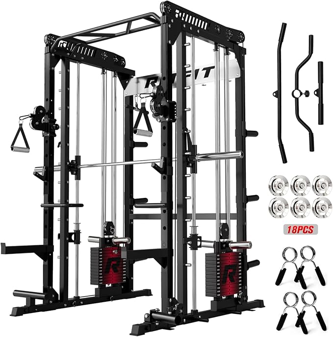 RitFit M1 & M1 Pro Smith Machine with Cable Crossover System, Multi-Function Squat Rack Power Cage for Home Gym, Power Rack and Packages