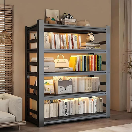 Book Shelf 5-Tier Adjustable Heavy Duty Metal Wide Book Shelves Modern Tall Bookshelf Storage Shelving Organizer for Living Room, Bedroom, Home, Office, Black (72" ​​H*23" D*47" W)