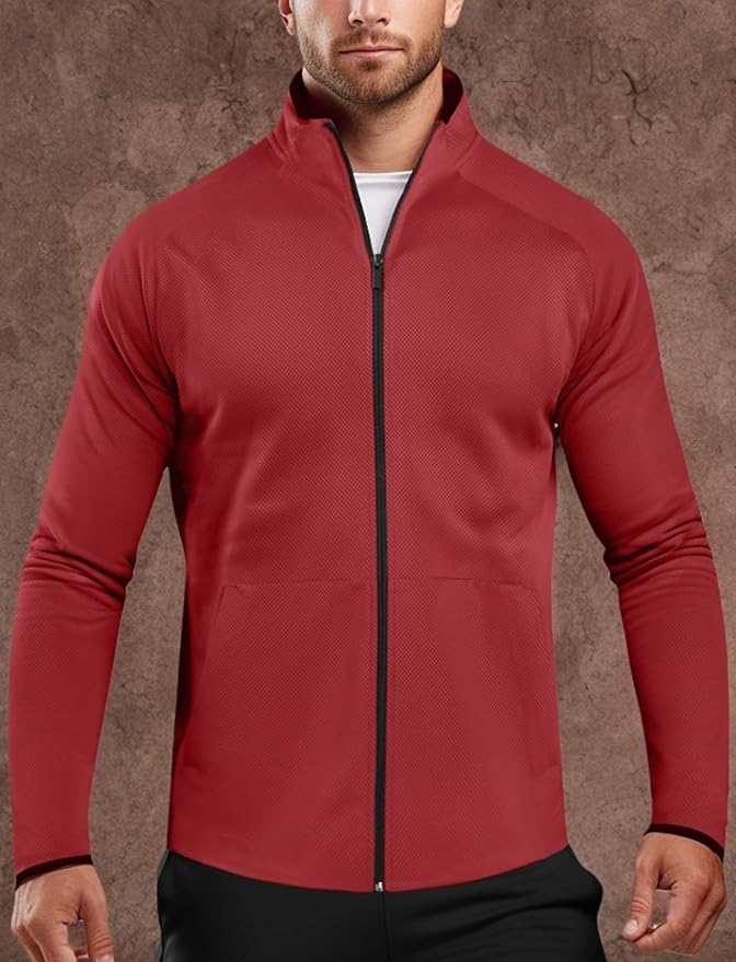 Zengjo Men's Track Jackets Full Zip Running Athletic Workout Lightweight Windproof Jacket with Zipper Pockets Quick Dry