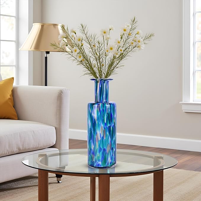 LCCCK 13" Tall Glass Vase Pretty Hand Blown Glass Vase, Unique Colorful Flower Vases for Bouquet, Modern Sea Art Decorative Vase for Home Living Room Kitchen Bathroom Dining Table Centerpieces