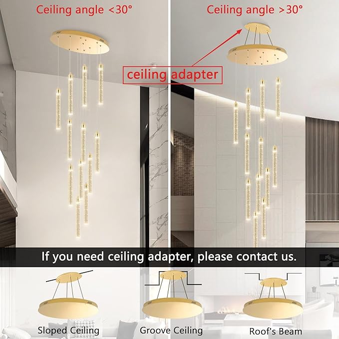 12-Lights Chandelier LED Dimmable Chandeliers for Entryway Flush Mount Ceiling Pendant Light Fixture Crystal Chandeliers for Living Room Gold Finished Lighting Modern High Ceiling Chandelier