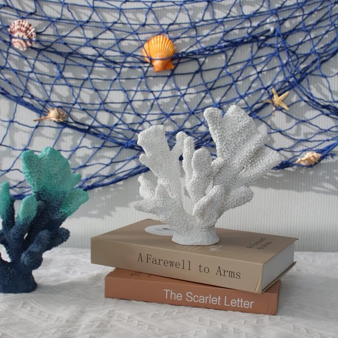 White Resin Coral Decorations Artificial Coral Statue Home Décor Accents Hawaiian Beach Decorations for Home Nautical Decorations Beach Themed Home Living Room Party Decor