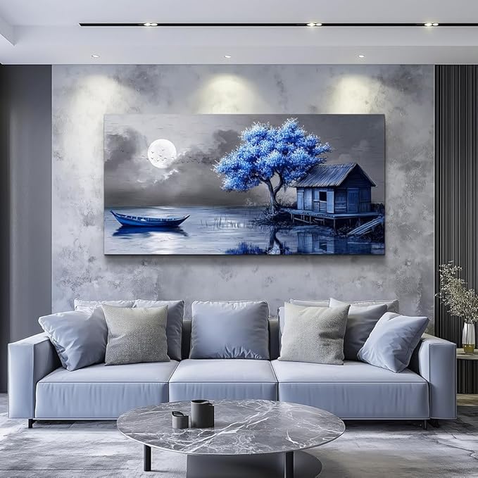 ZUITINGHUA Canvas Wall Art For Living Room Large Wall Decor For Office Bedroom Decorations Seaside Landscape Pictures Boat Painting Artwork Room Wall Mural Aesthetic Home Decor 30x60 In