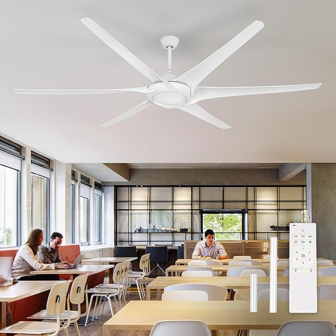 100 Inch Extra White Ceiling Fans without Lights, Indoor Outdoor Large Ceiling Fan with Remote 6 Blades Quiet DC Motor Industrial Ceiling Fans No Light for Big Home Garage Shop Patio