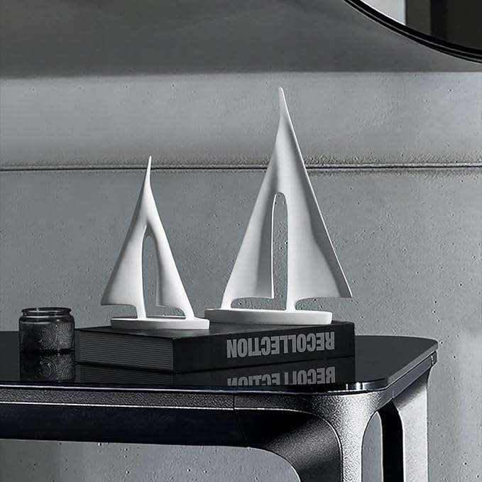 Modern Home Decor Sculpture, Sailboat Decor Abstract Statue, Resin Art Sculptures and Statues, Boat Gifts Home Tabletop Decoration, Living Room, Bathroom, Office, Bookshelf（2 Pack