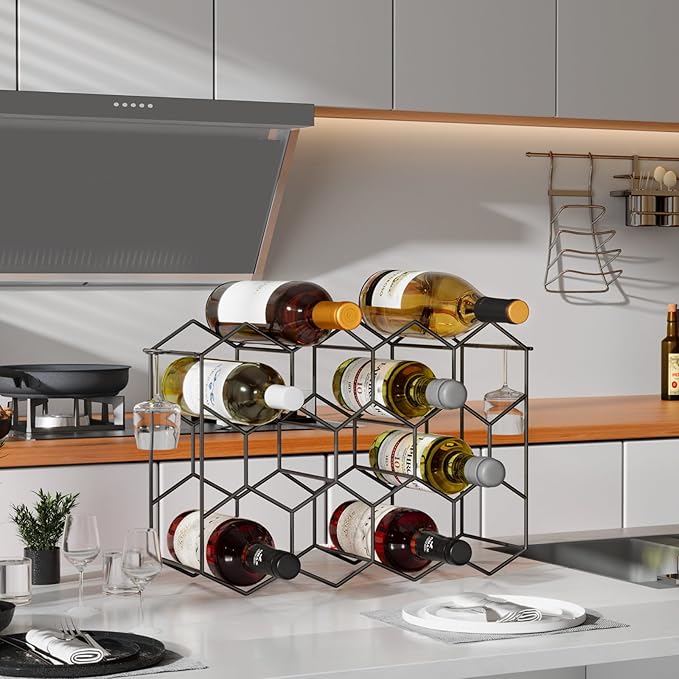 Urban Deco Countertop Wine Rack for 14 Bottles - No Assembly Required Modern Wine Bottle Holder Stand for Cabinet, Kitchen, Bar, Pantry - Black Wire Wine Rack Inserts