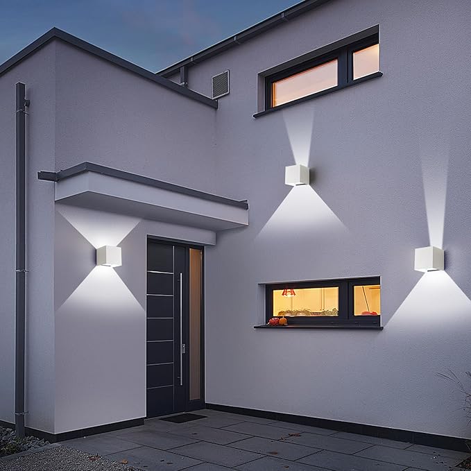 LED Outdoor Wall Lights Exterior/Interior 3 Colors Adjustable 15W Wall Light Fixture IP65 Waterproof Porch Exterior Wall Sconce Modern Outdoor Lighting Square Aluminum White Up and Down Lights