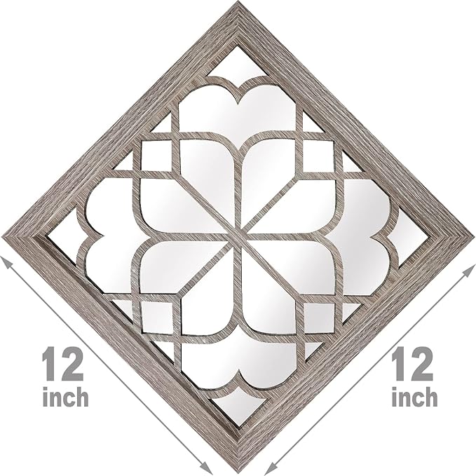 Wocred 2 PCS Square Wall Mirror,Gorgeous Rustic Farmhouse Accent Mirror,Barn Wood Color Entry Mirror for Bathroom Renovation,Bedrooms,Living Rooms and More(12”x12”)