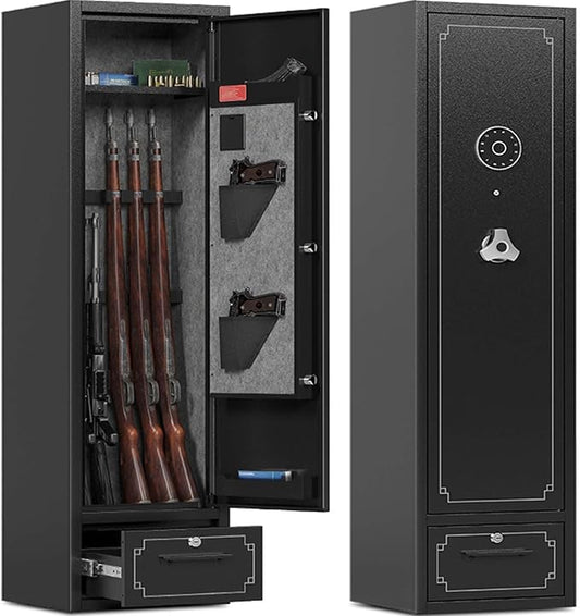 6 Gun Safe Long Gun Safes for Rifles and Pistols Gun Cabinet Gun Safes for Rifles Sturdy Anti-Theft Rifle Safe for Home Racks Drawer and Removable Shelf