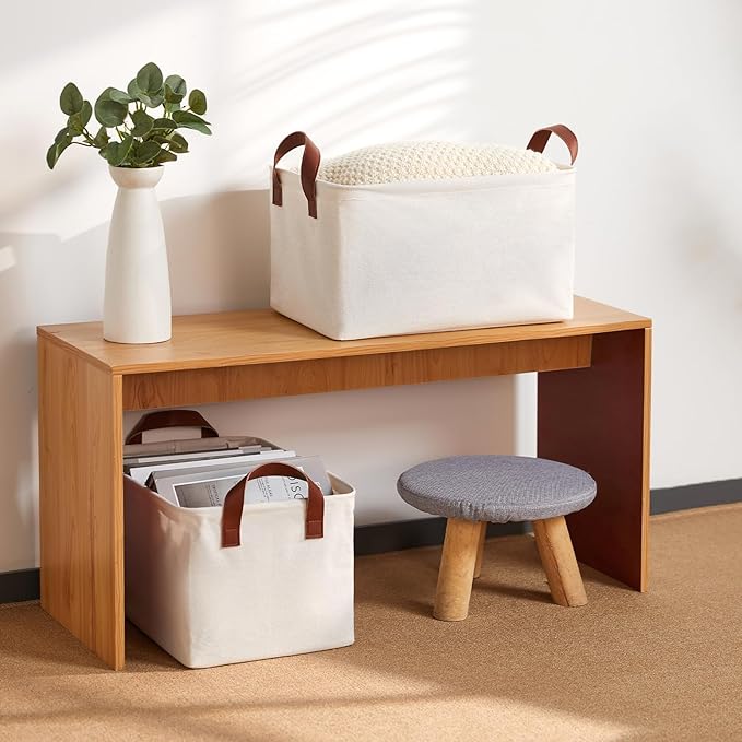 DULLEMELO Foldable Fabric Storage Bins for Closet Organization - Set of 2 Decorative Bins for Bedroom, Natural Color