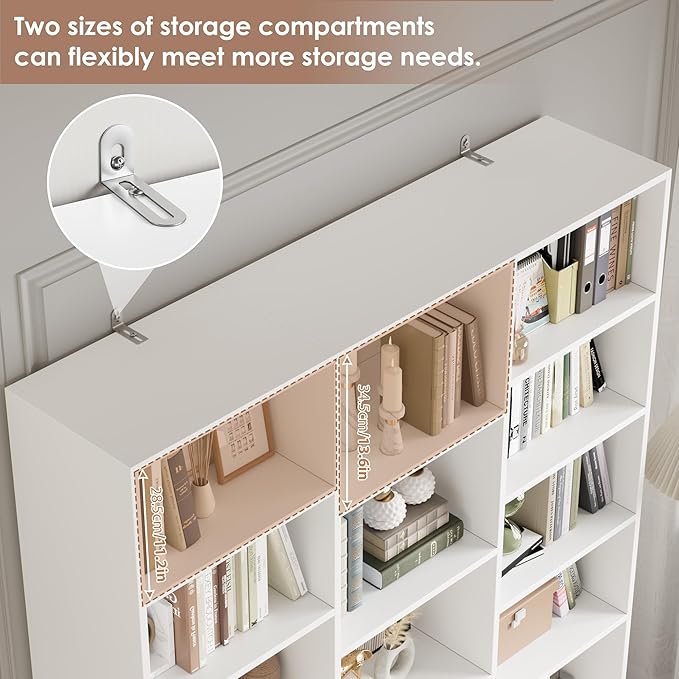 Triple Wide Bookshelf, 6 Tier Large Bookshelf, Bookcase with 17 Open Display Shelves, 74'' Tall Bookcases and Bookshelfs for Living Room, Home Office, Library, White