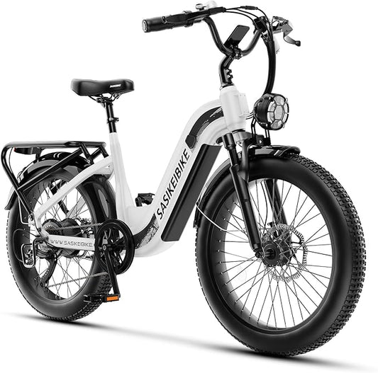 1500W Motor Peak Electric Bike for Adults and Teenagers, 48V 20AH Removable Battery Step Thru EBike, 30+MPH, 80 Miles Max Range, 24" Fat Tire Adult Electric Bicycles for 7 Speed