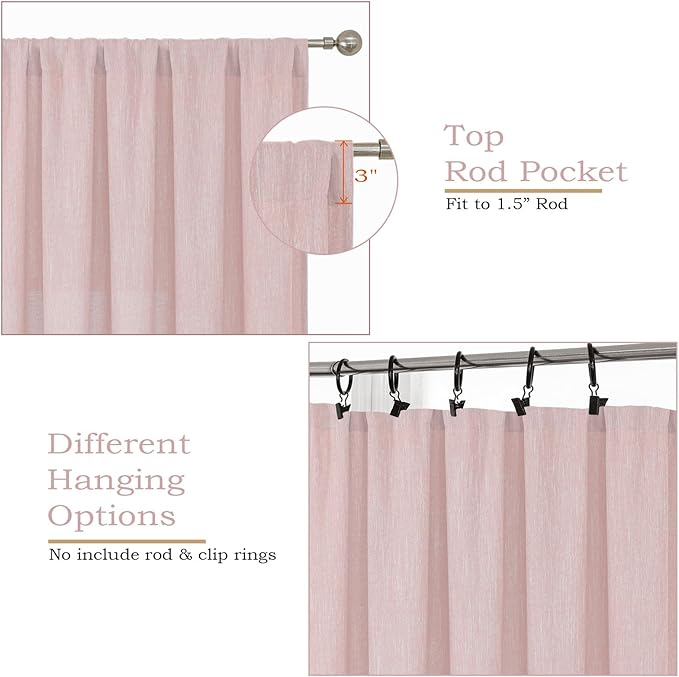 Simplebrand Blush Semi Sheer Faux Linen Textured Curtains 84 Inches Long 2 Panels, Light Filtering Farmhouse Bedroom Curtains, Farmhouse Rod Pocket Soft Thick Window Drapes for Living Room, 50Wx84L