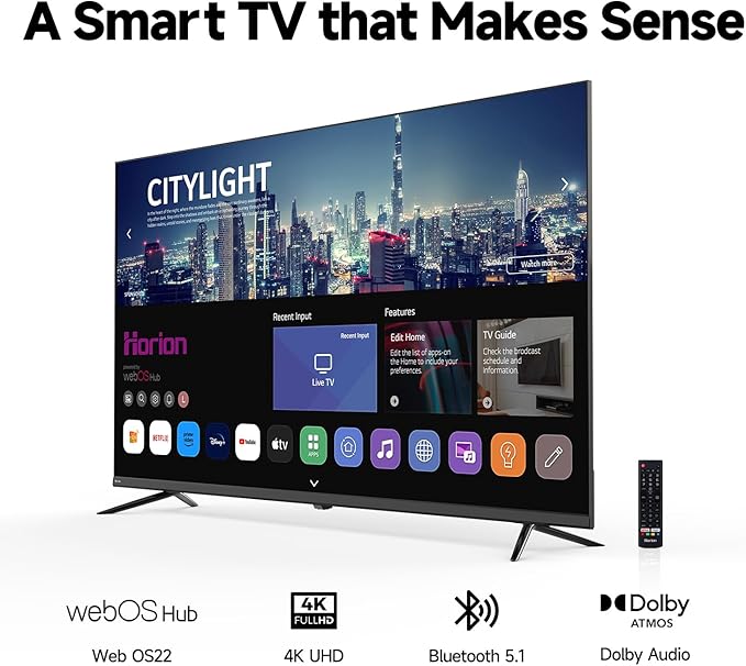 HORION 65 Inch Smart TV, 4K UHD LED TV with WebOS 22, Ultra Slim Television with Mega Contrast, HDR10, Dolby Audio, Streaming Live, Compatible with Miracast and Airplay (P6D Series, 2025)
