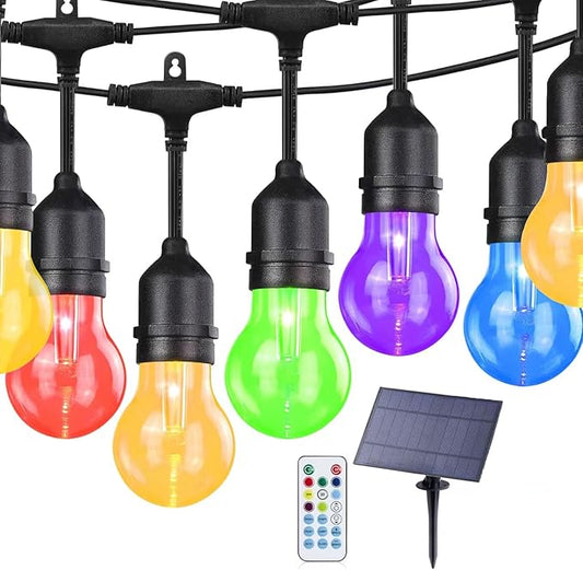 Auroraworld 200FT Solar RGB Outdoor String Lights, Dimmable Waterproof LED Patio Lights with Remote, Shatterproof Edison Bulbs for Cafe Garden Party Decor