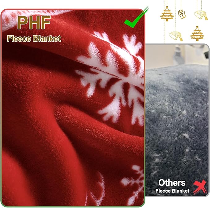 PHF Printed Fleece Throw Blanket, No Shed No Pilling Ultra Soft Plush Cozy Xmas Prints Theme Home Décor Flannel Blanket for Bed, Sofa, Couch and Gift, 50" x 60", Reindeer and Trees, Red