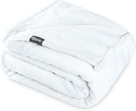 Bare Home Fleece Blanket - Full/Queen - Ultra-Soft Lightweight for Bed, Sofa, and Couch - Luxury Microplush - Cozy Warm Blanket (Full/Queen, White)