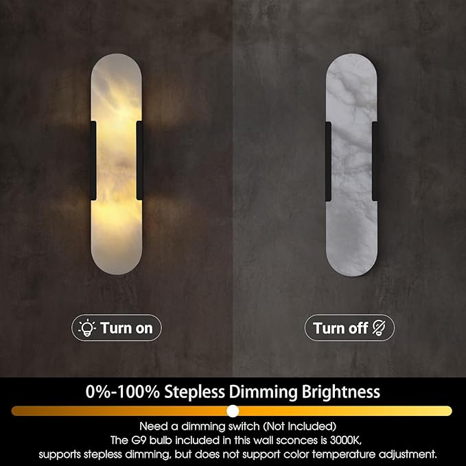 19.7in Matte Black Alabaster Wall Sconces, Natural Marble Wall Sconces Indoor Alabaster Sconces for Living Room Modern Alabaster Sconces Wall Lighting for Dining Room Stairs Bedroom
