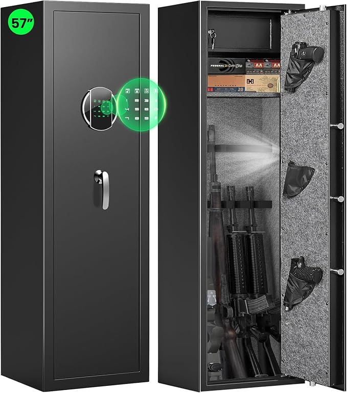 8-12 Gun Safe, Digital Gun Safes & Cabinets, 57"Heavy Duty Long Gun Cabinet for Rifles and Shotguns, Quick Access Gun Safe for Home Rifles and Pistols with Backlit Touch Keypad, Dual Alarm System