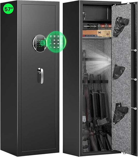 8-12 Gun Safe, Digital Gun Safes & Cabinets, 57"Heavy Duty Long Gun Cabinet for Rifles and Shotguns, Quick Access Gun Safe for Home Rifles and Pistols with Backlit Touch Keypad, Dual Alarm System