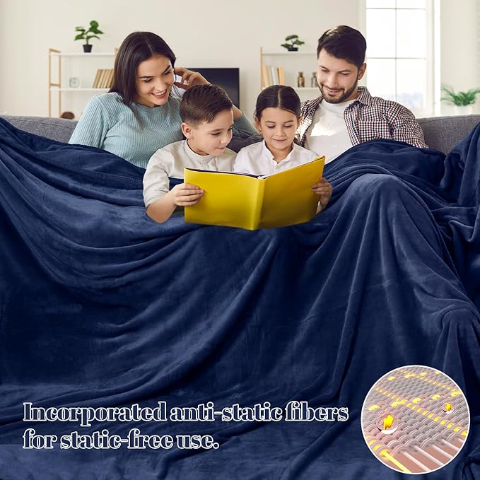 PHF Oversized King Fleece Blanket 120"x120", No Shed No Pilling Big Soft Blanket, Extra Large 10'x 10' Lightweight for Bed, Sofa Travel and Camping, Suitable for All Season, Navy Blue