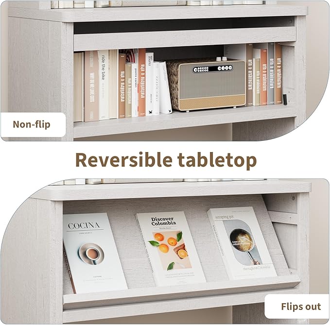 Rresyet 5 Tier Bookcase with Flip-Flop Design, 71" x 37" x 16" Wooden Book Shelf, Extra Bookshelf Storage Organizer, Display Standing Shelf Unit for Home Office, Living Room, Study Room (White)