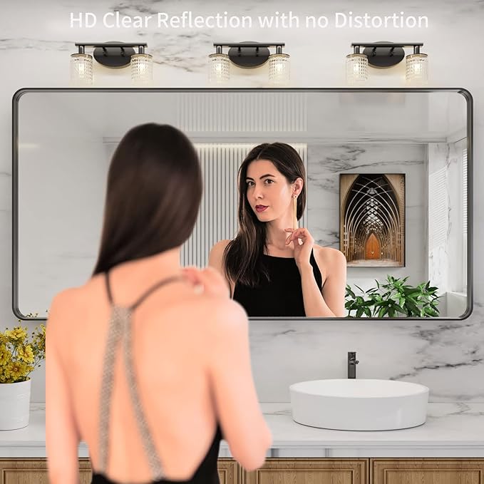 LOAAO 72X36 Inch Black Metal Framed Bathroom Mirror for Wall, Matte Black Bathroom Vanity Mirror Farmhouse, Large Rounded Rectangle Mirror, Anti-Rust, Shatter-Proof, Hangs Horizontally or Vertically