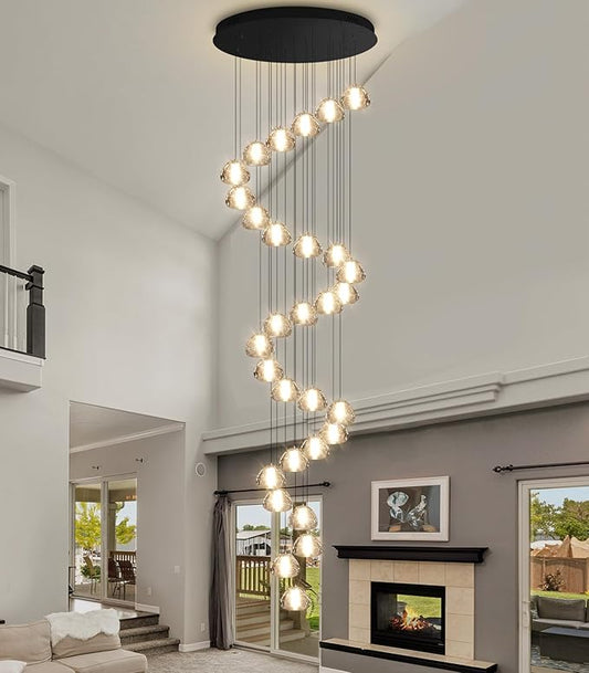 197'' Long Large Crystal Chandeliers 25-Lights LED Chandeliers for High Ceiling Handing Light Fixture for Entrance Hallway Foyer Staircase