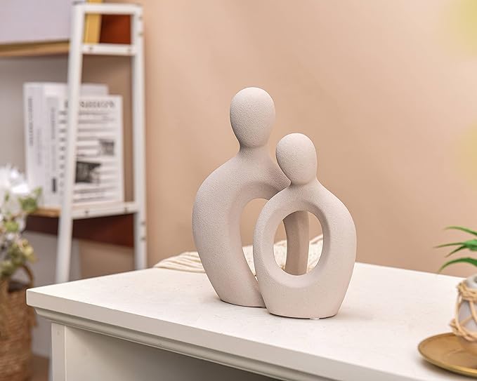 Quoowiit Ceramic Couple Sculptures for Home Decor, Abstract Lover Statue for Shelf, Office, Living Room, Bedroom Decorations - Anniversary, Valentine's Day, Birthday Gift (Grey)