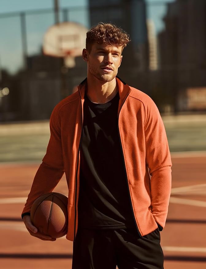 Zengjo Men's Track Jackets Full Zip Running Athletic Workout Lightweight Windproof Jacket with Zipper Pockets Quick Dry