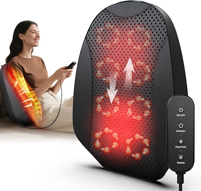 Back Massager with Heat, 4D Kneading Back Massager for Pain Relief Deep Tissue, Massagers for Neck, Back & Shoulder, Gifts for Men Women Mom Dad, Stress Relax at Home Office and Car