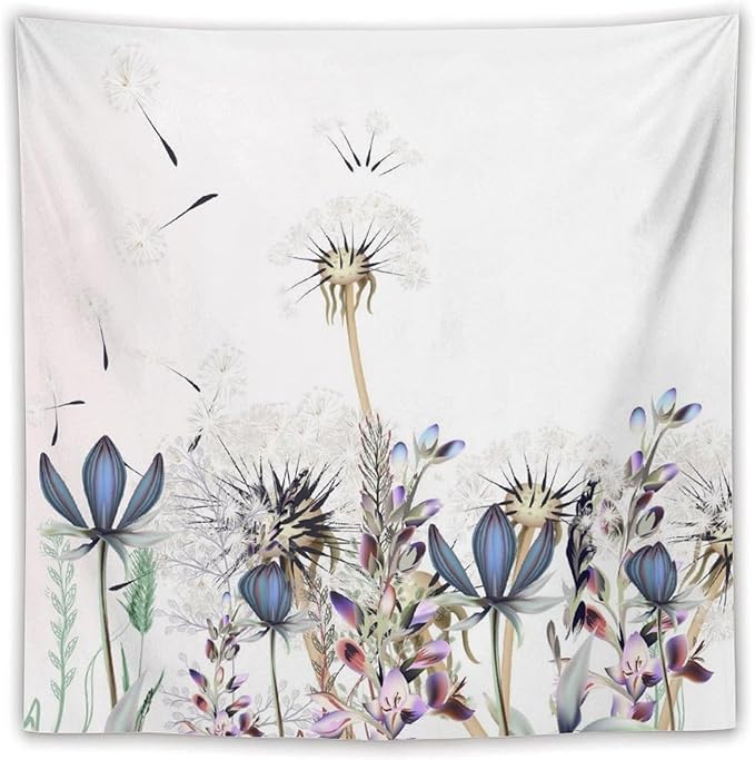 Kurtect Nature Dandelion Tapestry,Spring Plants Colorful Floral Botanical Theme Print Tapestries for Living Room Party Beach Picnic Blankets Tablecloths Wall Decor, 60x60 in