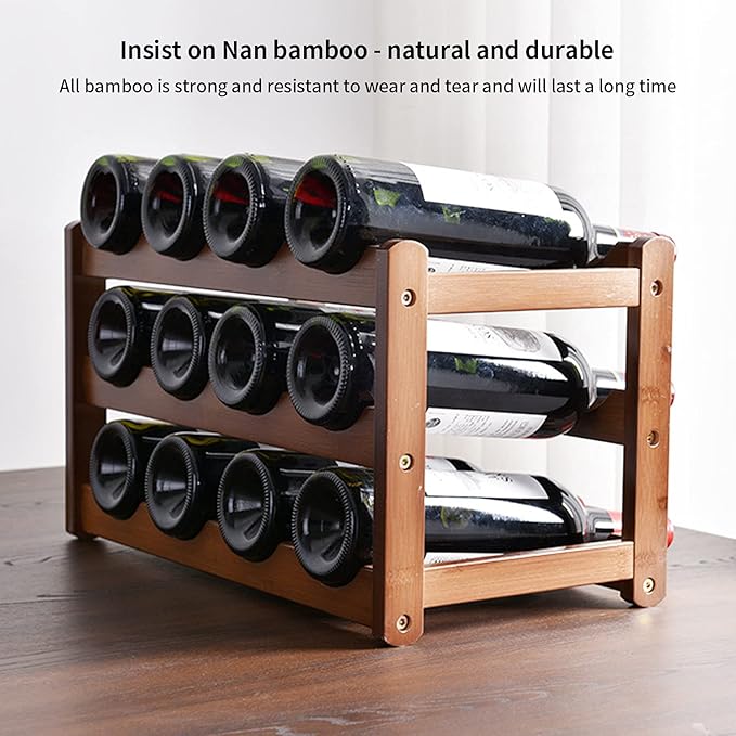 12 Bottle Wooden Wine Rack,3 Tier Free Standing Wine Storage Holder,Retro Minimalist Style Home Decorations Wine Display Shelves for Cabinet,Cupboard,Countertop (3 Tier)
