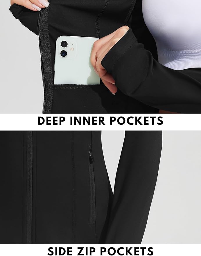 PINSPARK Women's Athletic Jackets Slim Fit Workout Jacket Full Zip Up Running Gym Yoga Sports Tops with Pockets
