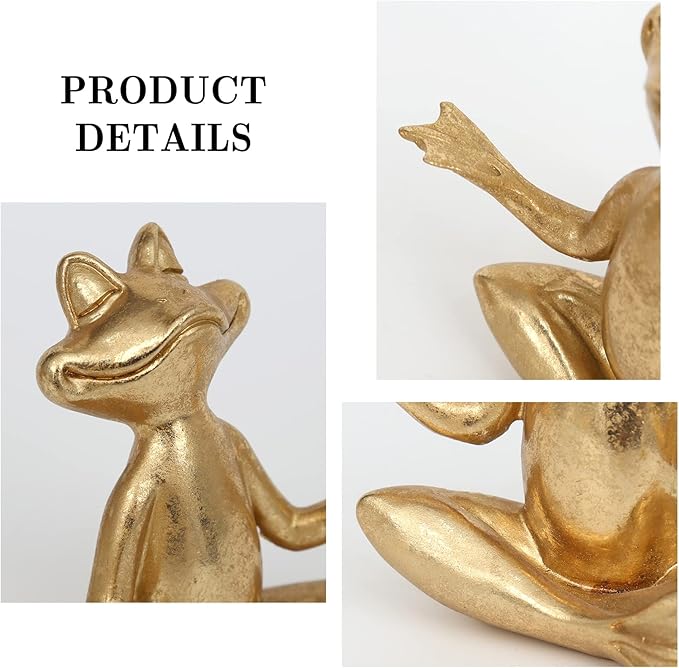 Gold Frog Figurines Yoga Decor 3.7In Set of 3 –Frog Yoga Statues for Modern Living Room Desk Table Home Office Bookshelf Shelves Sculptures Decor,Gifts for Mom Women