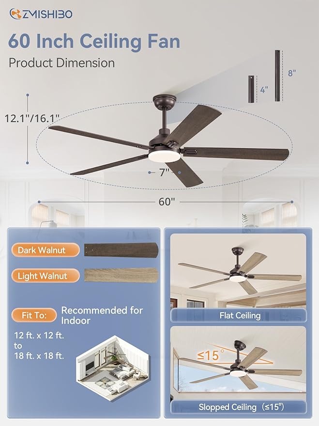 ZMISHIBO 60" Ceiling Fans with Lights, Oil Bronze Farmhouse Ceiling Fan with Remote, Rustic Indoor Ceiling Fan with Dual Finish Blades, Quiet & Strong Motor, Bright LED Light.