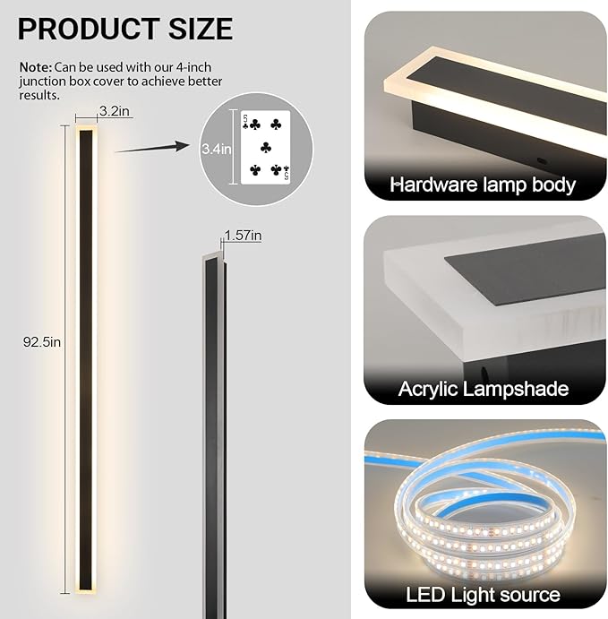 2 Pack 92 Inch Modern Outdoor Wall Light, 3000K Black Exterior Light Fixtures Wall Mount Ip65 Waterproof Modern Porch Lights Wall Sconce Long Linear Outside Lighting for House