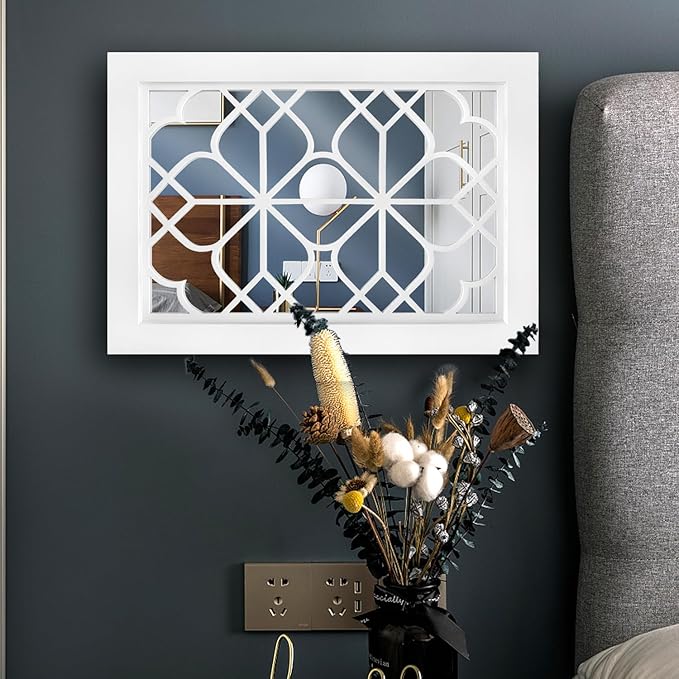 Wocred Set of 2 Rectangular Wall Mirror,Gorgeous Rustic Farmhouse Accent Mirror,White Color Entry Mirror for Bathroom Renovation,Bedrooms,Living Rooms and More(11”x15”)