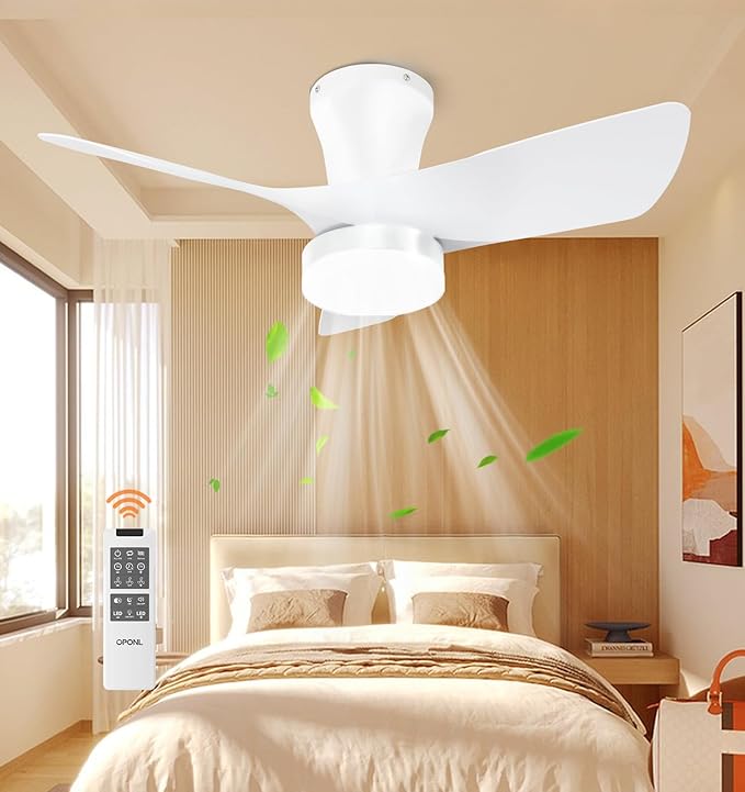 White Ceiling Fan with Light 30inch, Large Air Volume, Ceiling Fans with Lights for Bedroom Kitchen Dining room Patio