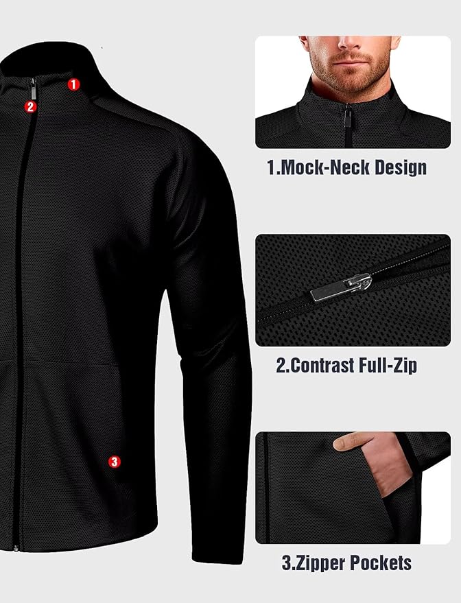 Zengjo Men's Track Jackets Full Zip Running Athletic Workout Lightweight Windproof Jacket with Zipper Pockets Quick Dry